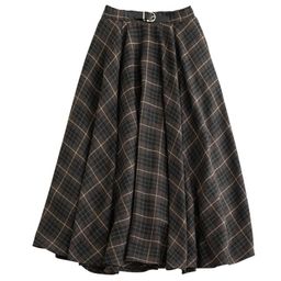 thumbnail for 2026 Spring New Style Retro Plaid High-Waisted Elegant Loose Slimming A-Line Mid-Length Skirt