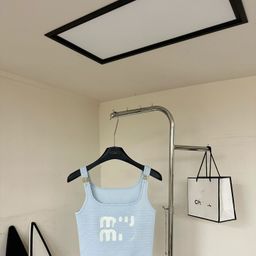 thumbnail for Correct Lettering Version Mu Brand Chest Embroidery Striped Tank Top for Women, Versatile Slim-Fit Short Camisole Top