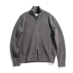 thumbnail for Ma family quadrangular spring double zipper half high neck warm couple high gram heavy cardigan sweater jacket men's knitwear