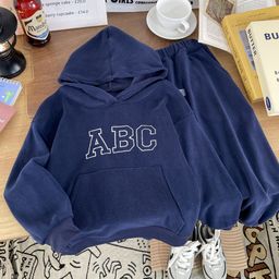 thumbnail for New Alphabet-Themed Children's 2025 Autumn and Winter Fleece Set, Children's Clothing for Boys and Girls, Baby Hooded Abc Sweatshirt Pullover
