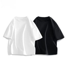 thumbnail for Foreign Trade Mengjia Trendy Brand Short-Sleeved Classic Casual Embroidered Printed Logo T-Shirt Couple Pure Cotton Versatile Round Neck Top