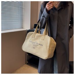 thumbnail for Retro Boston Bag Travel Bag 2025 Canvas Fashion Satchel Lightweight Short-Distance Business Trip Korean Tote Shoulder Bag for Women