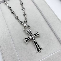 thumbnail for Personalized double-layer cross pendant sweater chain European and American vintage Thai silver necklace men&#039s and women&#039s fashion cross chain