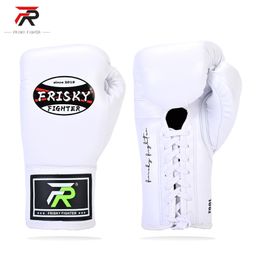 thumbnail for Luvas de boxe profissionais FRISKY com cadarço, luvas de boxe de couro de microfibra para adultos Sanda Muay Thai, luvas de boxe para treinamento com saco de areia.
