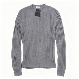 thumbnail for 女士100%羊毛套头坑条圆领毛衣 薄款 舒适亲肤 坑条织纹 罗纹设计