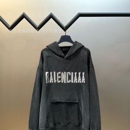 thumbnail for Correct Version of Paris Long-Sleeve Sweatshirt, Pure Cotton, Trendy Brand B Classic Style, Tape Distressed Print Hooded Sweatshirt for Men and Women
