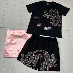 thumbnail for Cross High Quality Right Version Syan World Cotton Crew Neck Short Sleeve Shorts Set Syan Word Summer