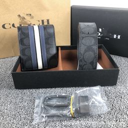 thumbnail for Factory European and American new fashion C letter printing solid color men's business belt with wallet box gift bag