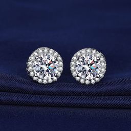 thumbnail for Pendientes de diamantes de simulación en vivo femeninos ins love S925 agujas de plata esterlina con microincrustaciones de seis garras pendientes de diamantes de carbono alto