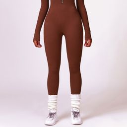 thumbnail for Cross-border European and American tight-fit long-sleeved yoga bodysuit half-zipper abdominal tights women's sports and fitness all-in-one tights