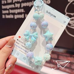 thumbnail for New Electroplating Lace Bow Bead String Mobile Phone Chain Car Keychain Lucky Star Bag Hanging Accessories Wholesale