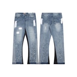 thumbnail for 2025 New Style Jeans Ga Denim Flared Pants Washed and Distressed Patchwork Jeans