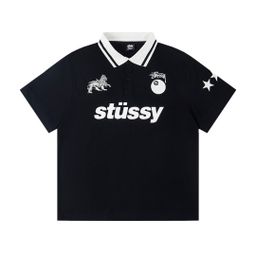 thumbnail for Marca americana da moda Stussy Ano do Dragão edição limitada No. 8 bola logotipo bordado impresso camisa polo camiseta de manga curta
