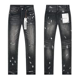 thumbnail for Am high street ripped slim small feet stretch jeans splash ink ami loose straight purple denim pants men