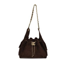 thumbnail for High-end retro small fragrance diamond chain tote bag women's large capacity wandering bucket bag one-shoulder crossbody bag