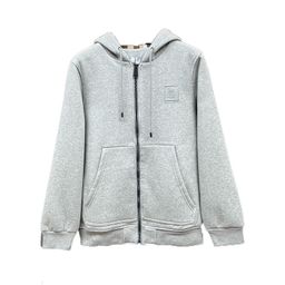 thumbnail for Cross-border high quality correct version autumn and winter war horse embroidery logo men's hooded cardigan zipper sweatshirt plaid jacket