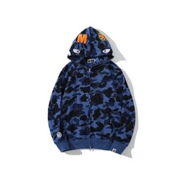 thumbnail for Cross-border foreign trade wholesale new shark camouflage hooded cardigan zipper loop loop plush men's and women's sweatshirt jacket tide