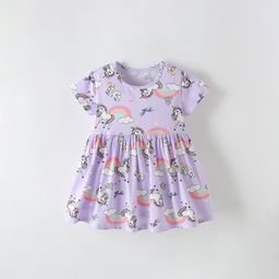 thumbnail for Girls' skirts, new summer fashionable round-neck short-sleeve European and American children's dresses, stylish princess dresses for little girls