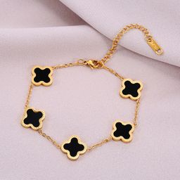 thumbnail for 18K Rose Gold Non-fading Internet Celebrity Fashion Four-leaf Clover Titanium Steel Bracelet Women&#039;s Shell Trendy Personalized Design Hand Jewelry