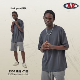 thumbnail for AR Plus Size Men's European and American Fashion Brand 230G Double Yarn Cotton Antibacterial Short Sleeve Men's T-Shirt Solid Color Blank Men's Loose T-Shirt