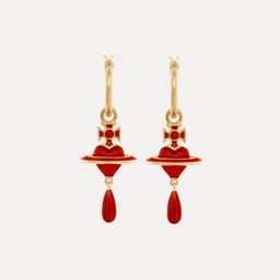 thumbnail for Queen Vivienne 2026 new 3D Saturn heart enamel red earrings, stud hooks, women's high version