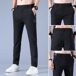 thumbnail for Men&#039s Thin Casual Non-Iron Pure Color Pants Large Size Loose Ice Silk Quick-Drying Casual Straight Pants