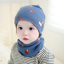 thumbnail for 秋冬季儿童帽子围脖两件套装a类纯棉婴幼儿防风脖套宝宝保暖胎帽