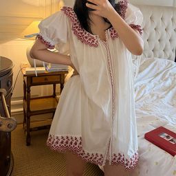 thumbnail for pinkgoddess 100% cotton French sweet girly loungewear nightdress, cute and suitable for outdoor wear in summer