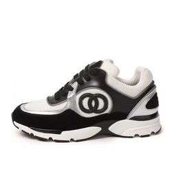 thumbnail for Unisex small fragrance cowhide lace-up color-blocked panda round toe thick-soled heightened dad shoes jogging casual and versatile