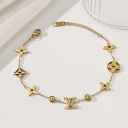 thumbnail for Estilo coreano simples e personalizado pequena moda fresca versátil aço inoxidável letra oca multi-flor pulseira feminina multi-estilo joias de mão