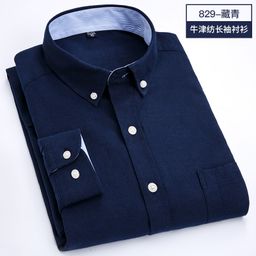 thumbnail for Camisa Oxford masculina casual de manga comprida, cor sólida, moda masculina, camisa social preta para atacado