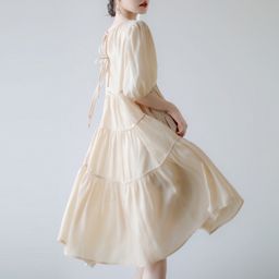 thumbnail for 2025 Spring New Round Neck Dress Women&#039;s Design Niche Waist Slimming Light Mature Style Chic Dress Women