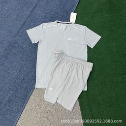 thumbnail for Fitness quick-drying short-sleeved shorts suit for men summer training running outdoor sports breathable ice silk thin outfit hiking