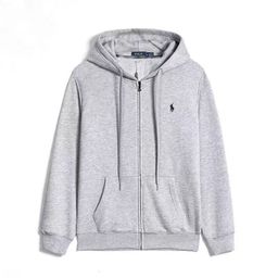 thumbnail for Cross-border hot-selling RL trendy brand POLO light luxury men's casual zipper solid color pony logo embroidered cardigan hooded sweatshirt