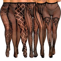 thumbnail for European and American cross-border **y fishnet stockings women's hollow jacquard pantyhose high elastic thin lace mesh stockings