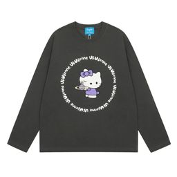 thumbnail for 2024 Spring and Summer New Saturn Flocking Letter Printing Contrast Color Raglan Long Sleeve Women&#039s Casual Loose American Street Women