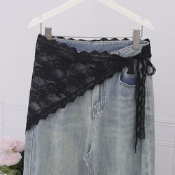 thumbnail for High-end fashion new white hem skirt curtain jeans lace butt curtain women layer triangle scarf to cover the beam and look slimmer