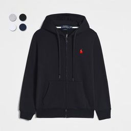 thumbnail for Spring and Autumn Light Luxury Thin Rl Hooded Cardigan Solid Color Sweater Embroidered Loose Large Size Cross-Border Men&#039s Polo Jacket