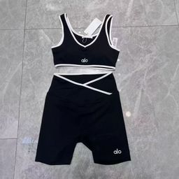 thumbnail for ALO25 Summer High Waist Athletic Set Women's Contrast Open Back Tight Nude Yoga Set Running Fitness Yoga Wear