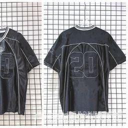 thumbnail for Foreign trade cross-border American fashion blockcore wind patch embroidery silhouette T-shirt men and women with V-neck sports ball suit