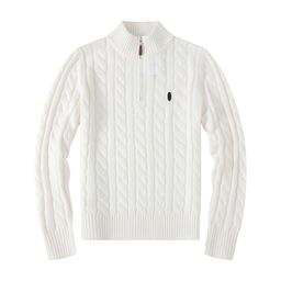 thumbnail for Men's Sweater Autumn Winter Stand Collar Pony Logo Twist Knit Sweater Casual Cotton Padded Thermal Pullover