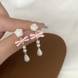 thumbnail for S925 silver needle autumn pearl tassel flower earrings with niche design sense high-end tassel stud earrings