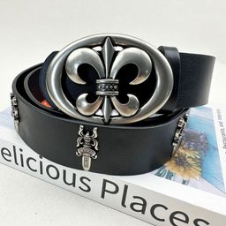 thumbnail for American-Style Chrome Hearts New Ch Classic Cross Celebrity-Inspired Belt, Personalized Belt, Western Punk Leather Belt