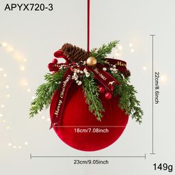 thumbnail for Burgundy flocked plastic Christmas ball hanging ornaments, imitation leaf door hanging wall hanging decorations, atmosphere arrangement ornaments