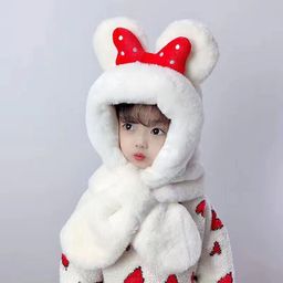 thumbnail for Children's hats, baby scarves, autumn and winter, cute super cute hats, boys and girls, thick warm baby ear caps