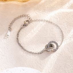 thumbnail for Japanese and Korean Explosive Roman Numerals Double Ring Full Diamond Titanium Steel Necklace Women's Light Luxury All-match Clavicle Chain Cyber Celebrity Three-piece Set