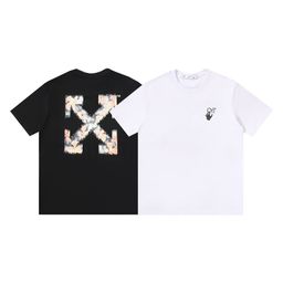 thumbnail for Wholesale off short-sleeved ow trendy brand dissolving arrow gradient starry sky splash ink T-shirt yellow tape cordon couple outfit