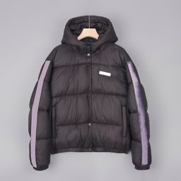 thumbnail for 2025 Quilted Fluffy Warm Sleeve Side Webbing Lettered Hooded Casual Cotton Jacket
