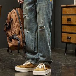 thumbnail for American casual ruffian handsome washed retro ripped jeans, men's straight-leg, loose-leg, trendy brand, versatile wide-legged dad pants