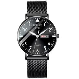 thumbnail for Thin Fashion Double Calendar Luminous Waterproof Mesh Belt Belt Steel Wire Milan Belt Korean Style Student Youth Watch